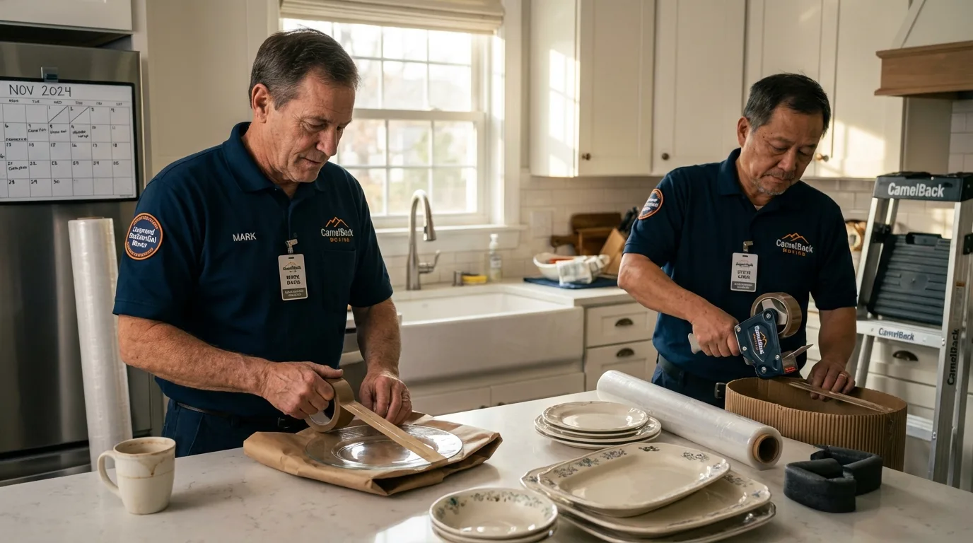 Professional crew packing kitchen dishware in Camden, NJ